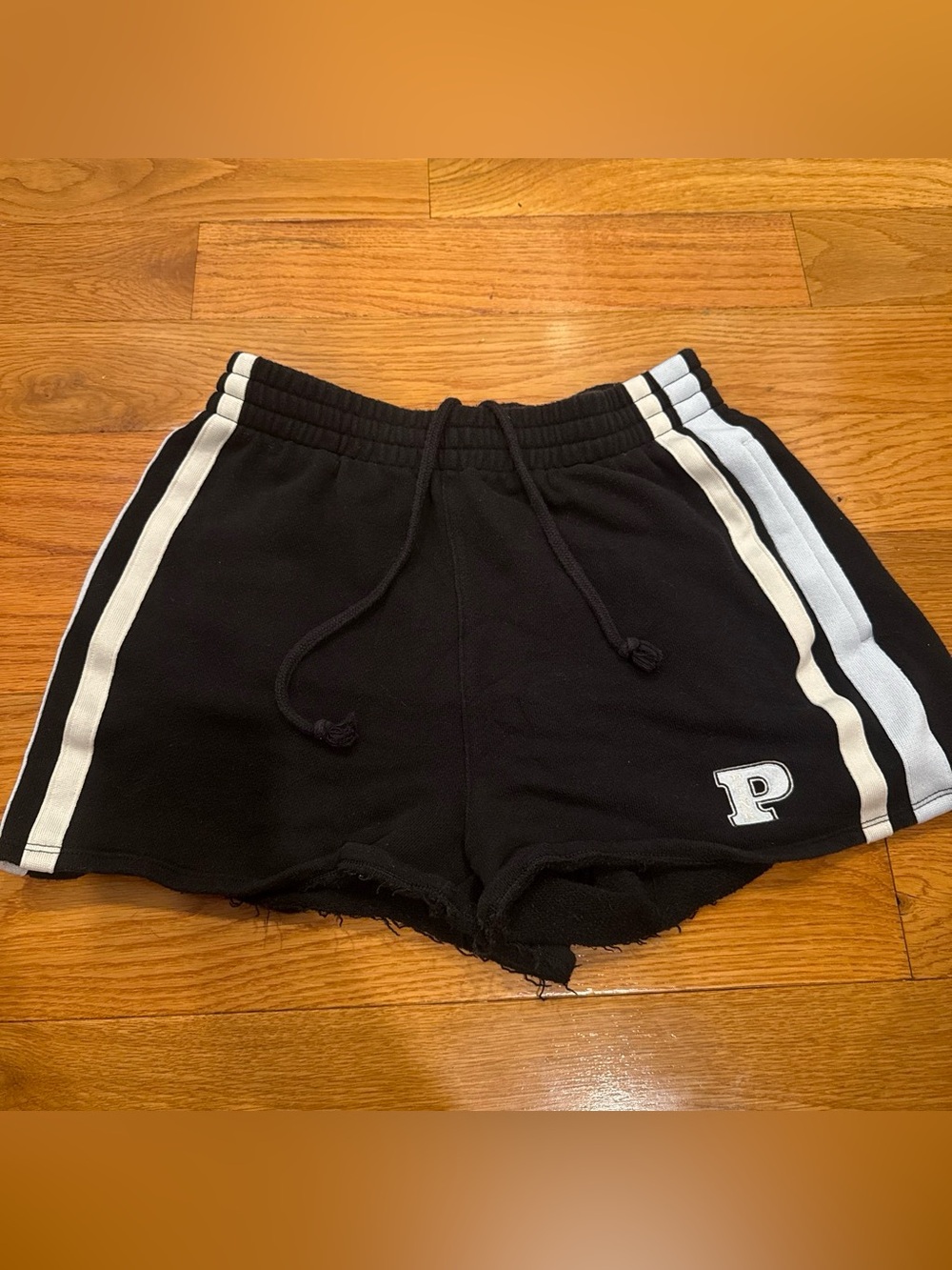 PINK Victoria's Secret Black Athletic Shorts with White Stripes